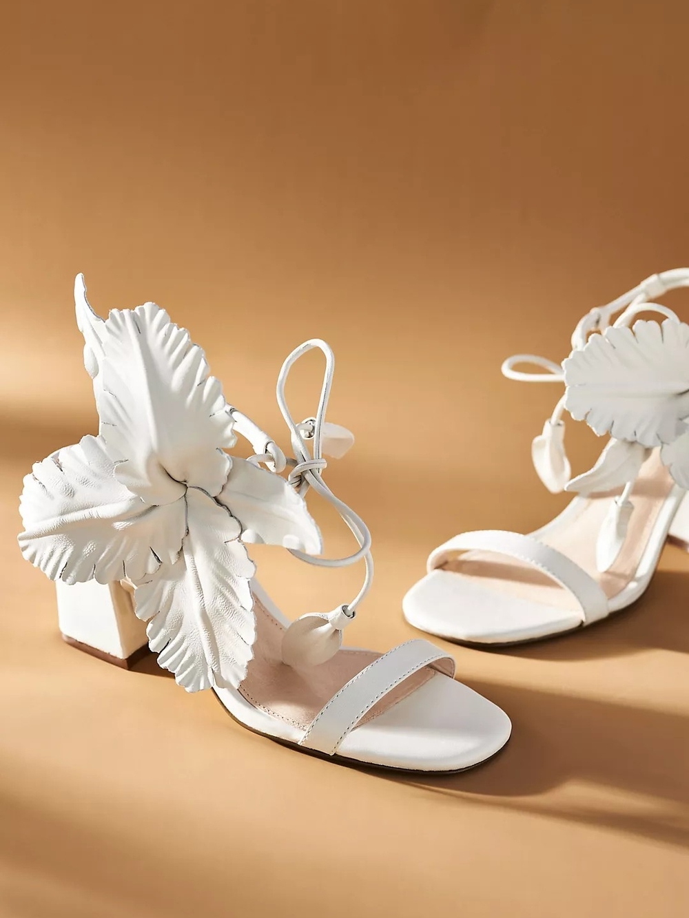 Cecelia New York Dahlia Flower Ornament Banded Slide Sandal Slide Heels in White